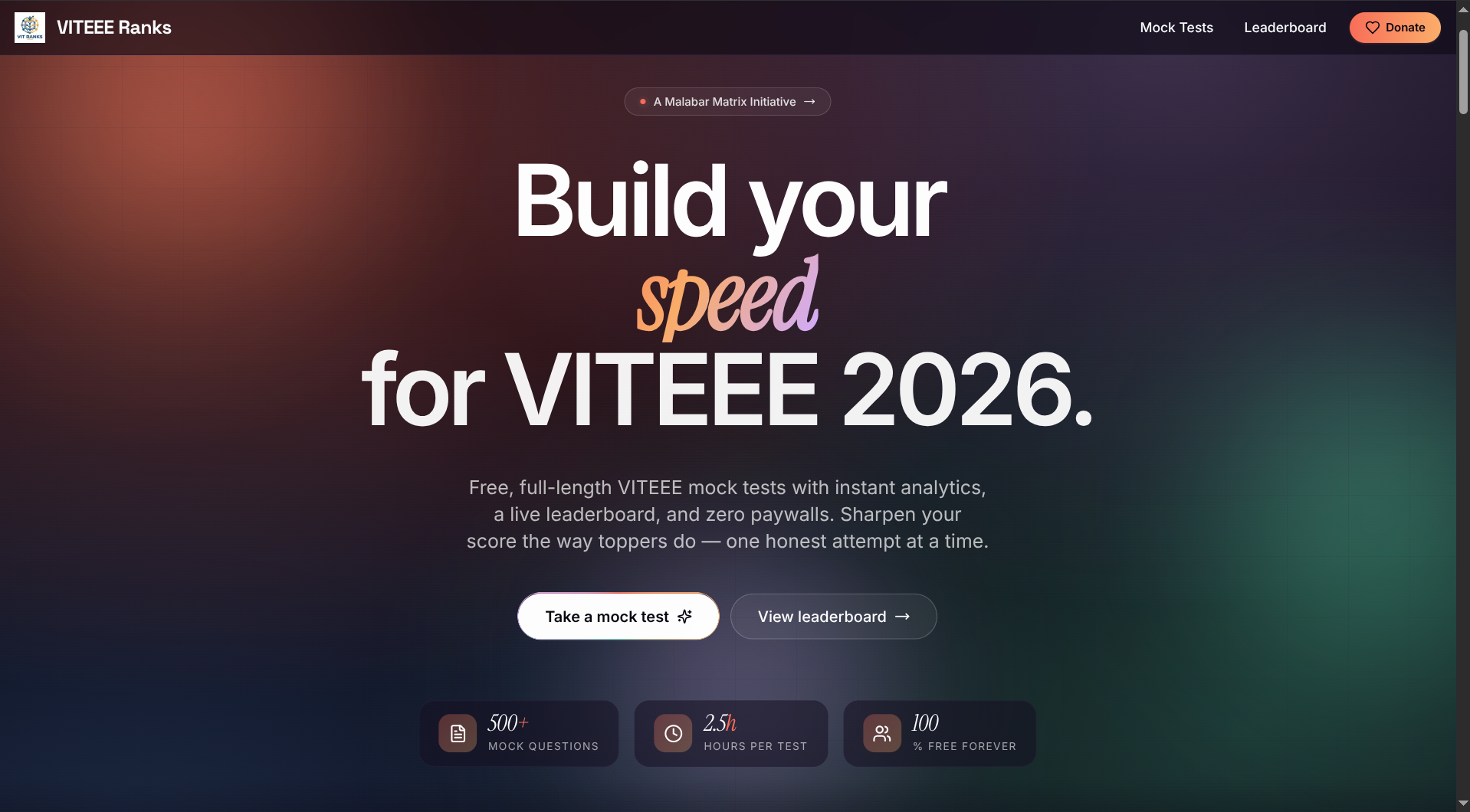 VIT Mocktest homepage
