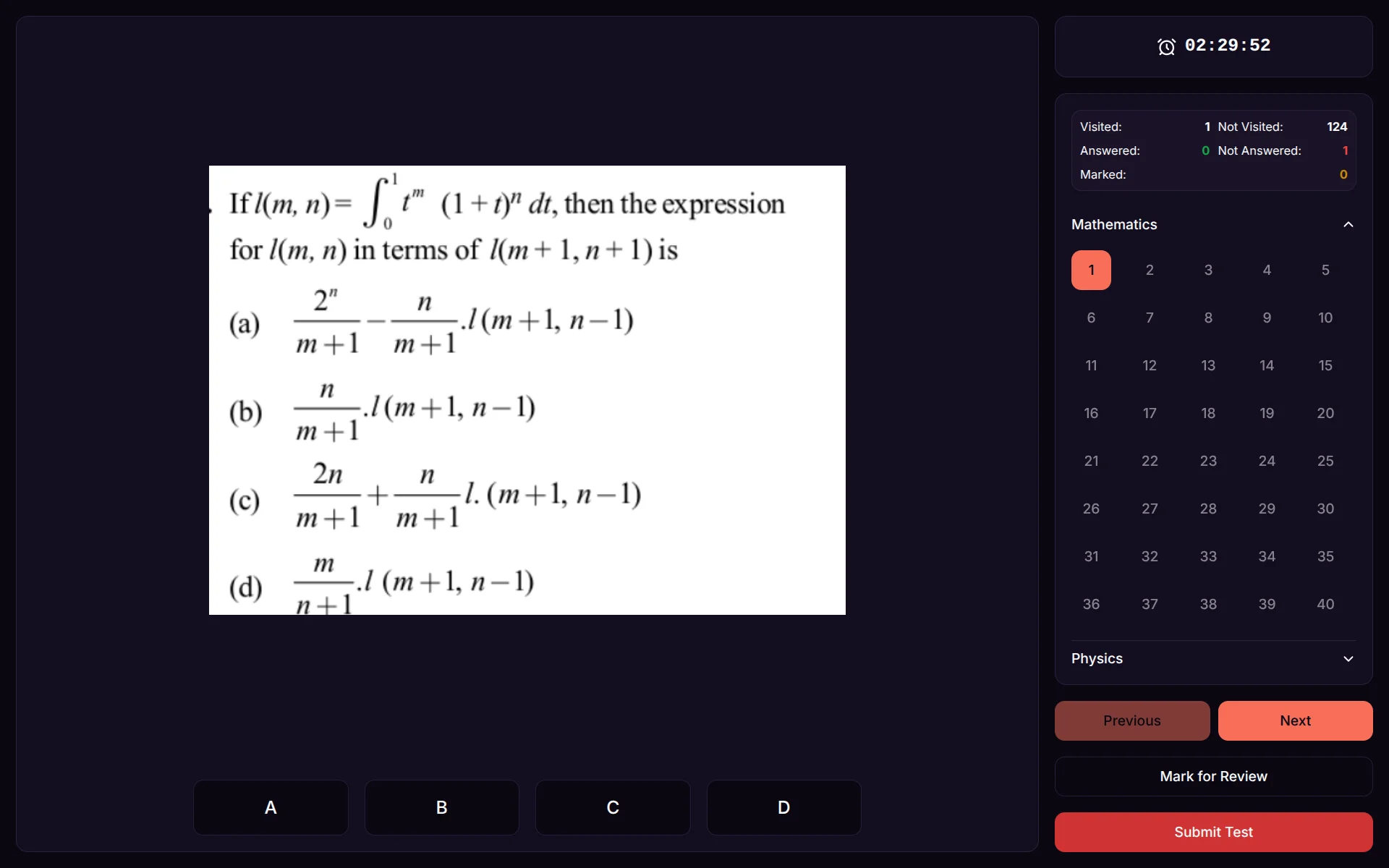 Modern dark-themed test interface