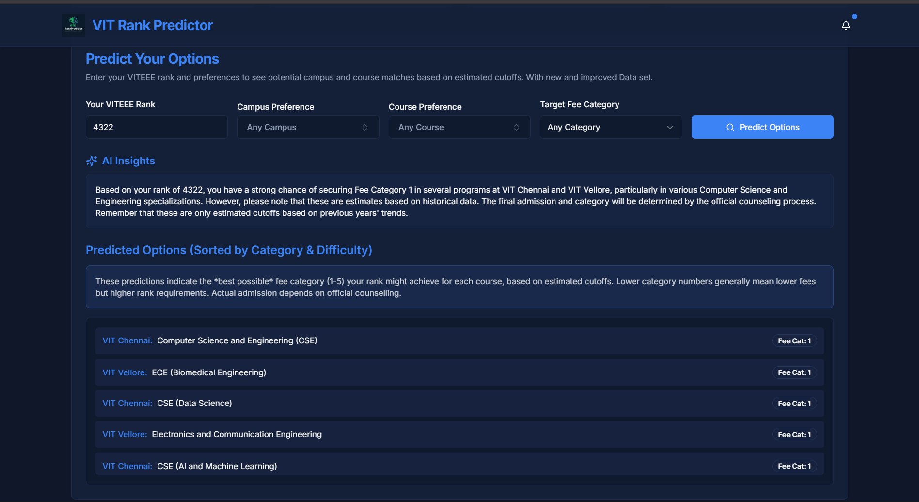 College prediction section